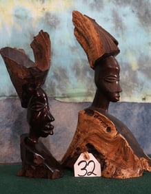 Pair of African Ironwood Hand Carved Statues