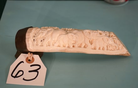Beatiful Carved Hippo Tooth with Elephant Family Display