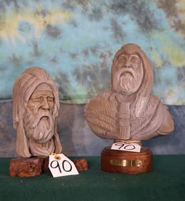 Pair of Mountain Men Head Bust Statues