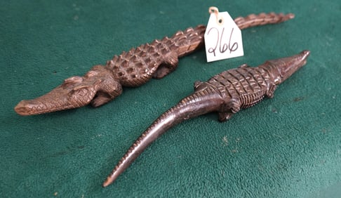 Nice Hand Carved Pair of African Wooden Crocodiles