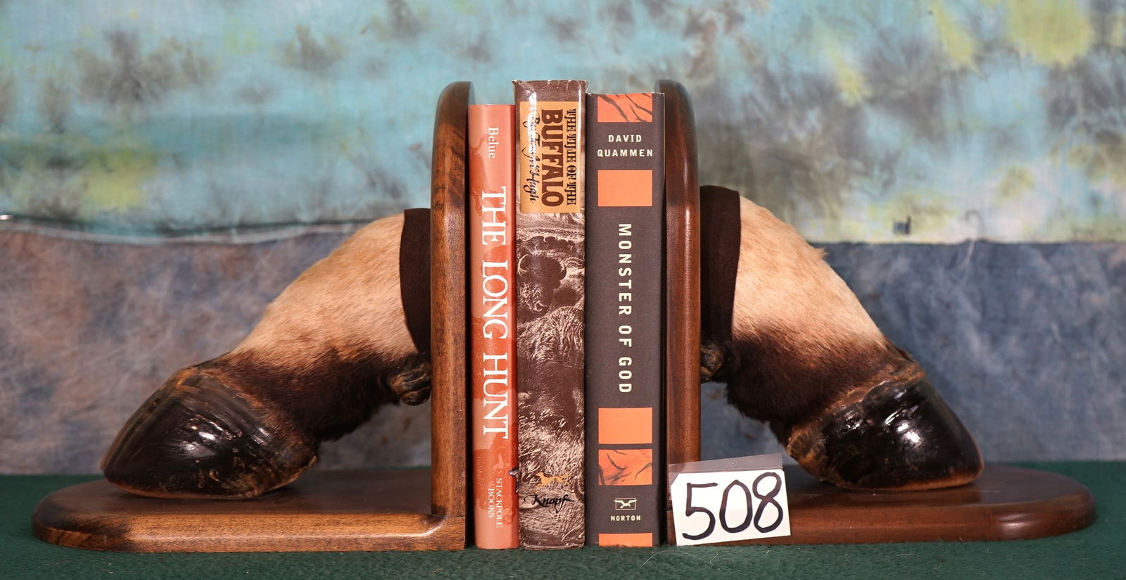Very Nice pair of African Eland Foot Bookends with three Good Hunting Books (1 of 2)