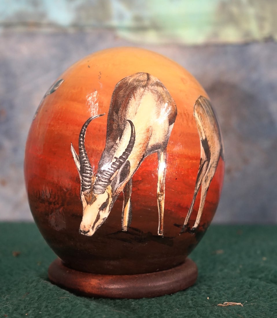 Beautiful Hand Painted Ostrich Egg on Stand (1 of 2)
