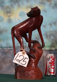 African Hand Carved Wooden Baboon