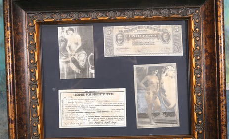 Excellent Framed Copy of Wild West Prostitution License signed by Marshall Wyatt Earp