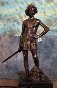 Large 4ft. Tall Bronze of "David & Goliath on nice Marble Base