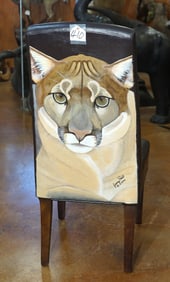 Beautiful Mountain Lion Painted on Leather Chair