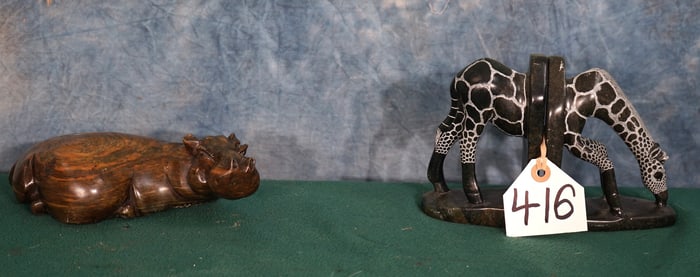 Soapstone Hippo & Giraffe Bookends