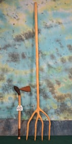 Two African Handmade Tools, Axe & Pitch Fork