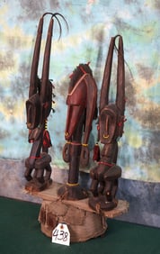 Large African Wood Carved Statue of Three People