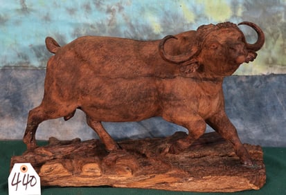 African Cape Buffalo Wood Carved Statue