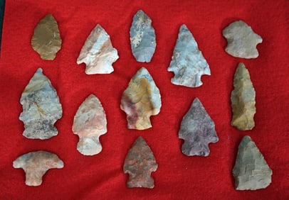 (13) Beautiful Authentic Arrowheads in Nice Display Case