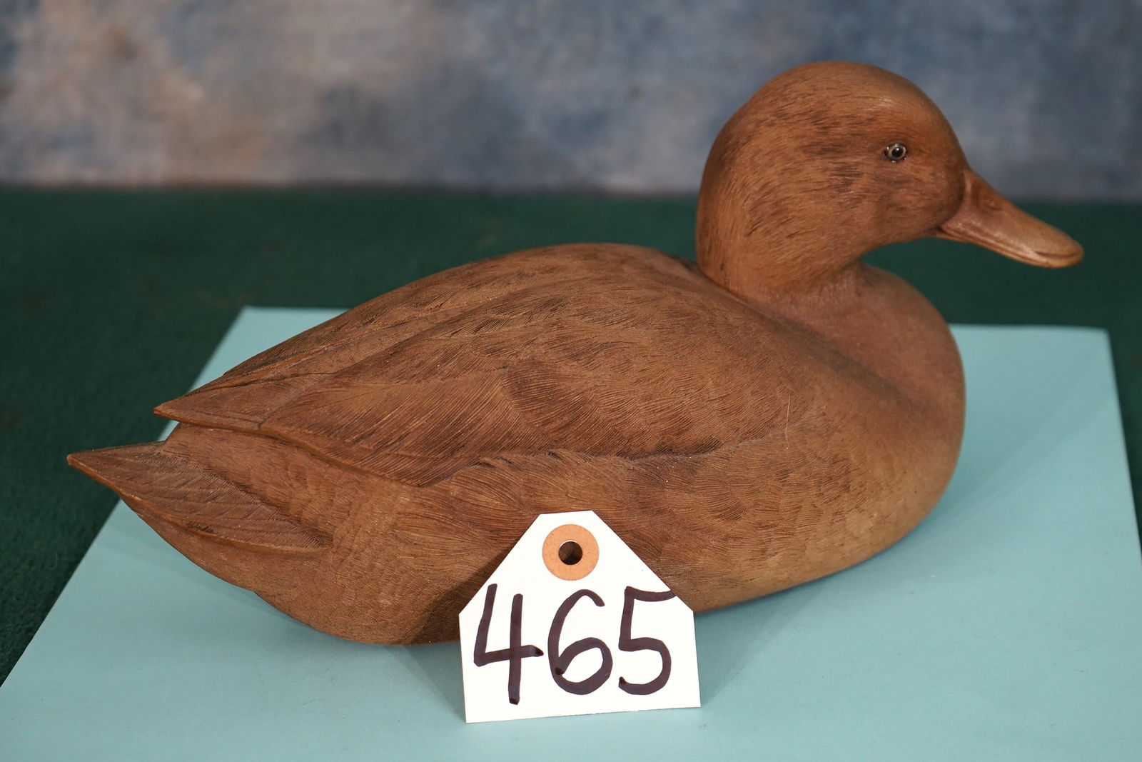 Outstanding Wood Carved Mallard Duck, done by World Champion Randy Tull: This beautiful Duck carving was done in a relaxed swimming pose. It could be painted, but I like looking at the great detail of the feathers and the great craftmanship. This Duck is a true piece of mo