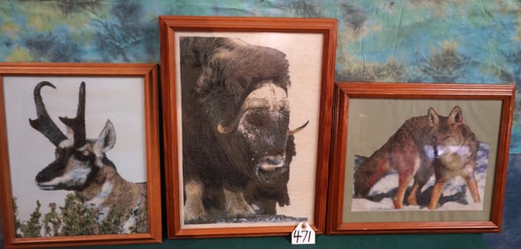 Muskox, Coyote, & Pronghorn Antelope Frame Woven Pictures
