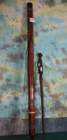 Cool African Rain Maker Stick & Hand Carved Wooden Walking Cane