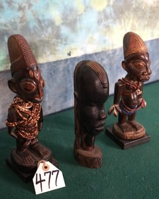 Three African Hand Carved Wooden Statues