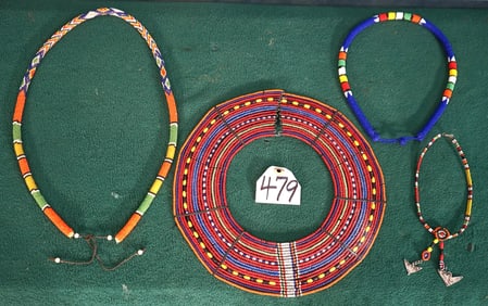 Four Beautiful Handmade East African Masai Women's Necklaces