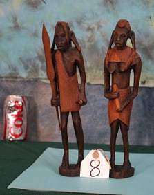 East African Masai Warrior with Wife Statues
