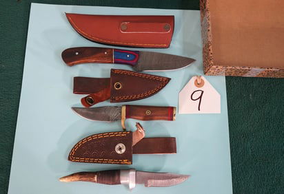 Three Types of Brand-New Hunting Knives with Scabbards