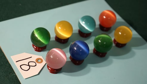 (8) Colorful & Polished Gemstones Spheres on Stands