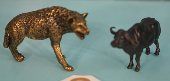 Spotted Hyena & Cape Buffalo Bronzes