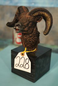 Rocky Mountain Bighorn Ram Bronze Bust on Gray Marble Base