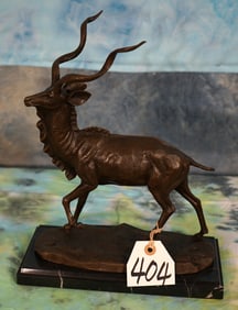 African Greater Kudu Bronze on Marble Base by Milo