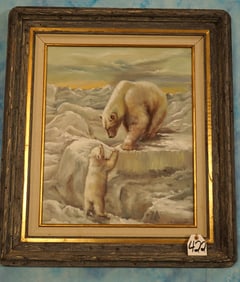 Beautiful Framed Painting Polar Bear Mother with Cub