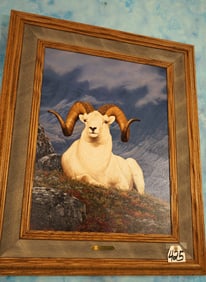 Gorgeous Framed Painting of Alaskan Dall Sheep Ram called "Mountain Pearl" by Tom Manzanarez