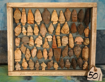 (58) Authentic Field Grade Arrowhead Artifacts Wired to a Board
