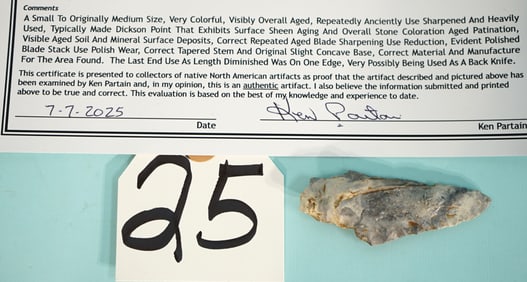 Authentic Woodland Period Dickson Knife with COA Artifact Arrowhead