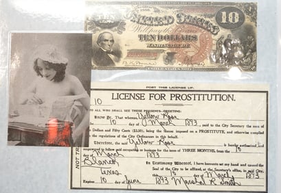 Awesome! Old West Framed Copy of a Prostitution License