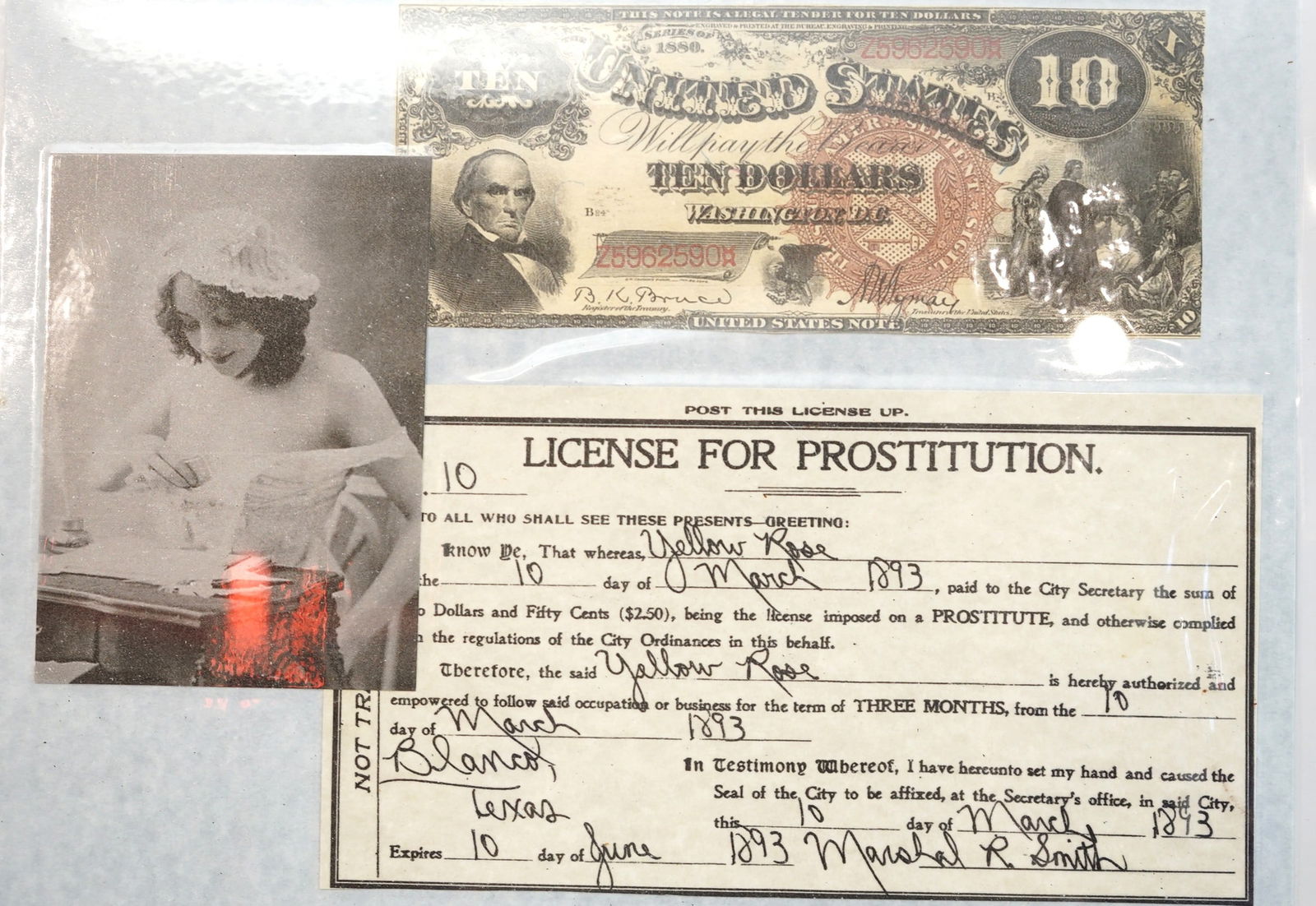 Awesome! Old West Framed Copy of a Prostitution License (1 of 2)