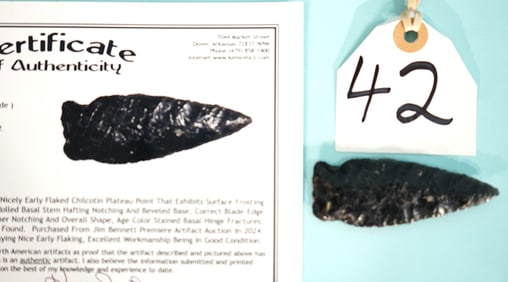 Authentic Arrowhead  Notched Chilcotin Plateau Obsidian Knife with COA