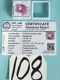 Beautiful 13.66 Cts. Asscher Cut Pink Sapphire Loose Gemstone From Sri Lanka with COA