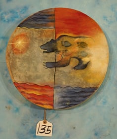 Inuit Alaskan Indian Made Seal Skin Painted Drum Decor