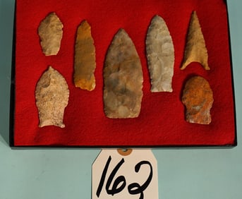 7 Good Quality Authentic Paleo Artifacts Arrowheads in New Display Case
