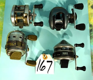 Two Quality Bait Casting Reels and two Zebco Types in Good Working Order
