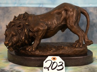 New African Lion Bronze on Marble Base Trophy Room Decor