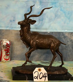 Awesome Greater Kudu Bronze on Marble Base Trophy Room Decor