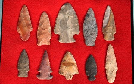 (10) G-8 to G-10 Authentic FL. & GA Spear Points and Arrowhead Artifacts