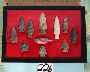 (11) Good Quality Authentic Woodland & Archaic Spear Points, & Arrowheads Artifacts in New Display