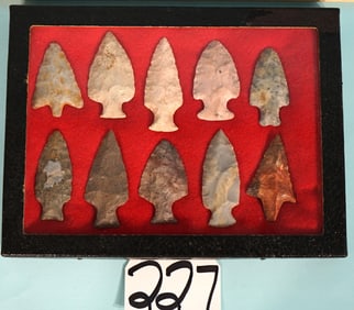 (10) Ten Grade 10 Authentic Spear Point Artifacts Arrowheads in New Display Case