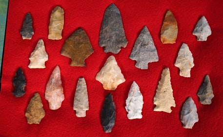 New Display Case of 19 Authentic Spear Points and Arrowhead Artifacts