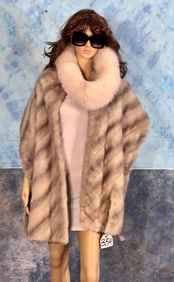 Winter Mink Shawl with Arctic Fox Tail Neck Wrap