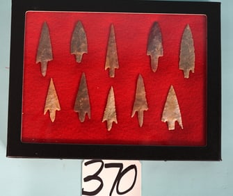 New Display Case of High Quality Authentic Neolithic Bird Points Arrowhead Artifacts