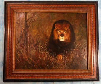 Awesome & Beautiful Framed Painting of Black Maned Lion