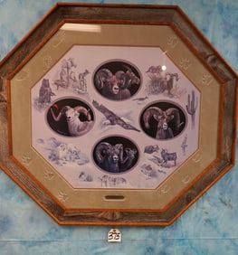 Octagon Framed Print of the Wild Sheep of North America by J.B. Flesch 1990