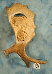 Very Cool Moose Antler Hand Carved with Grizzly Bear Cabin & Trophy Room Decor