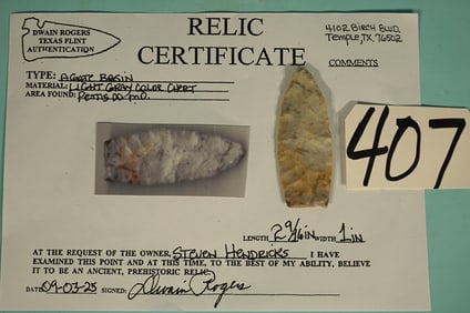 Authentic Paleo Agate Basin Spear Point Collector's Artifact Arrowhead