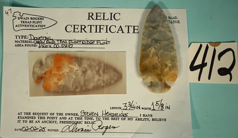 Pretty Flintridge Flint Authentic Dovetail Spear Point Collector's Artifact Arrowhead
